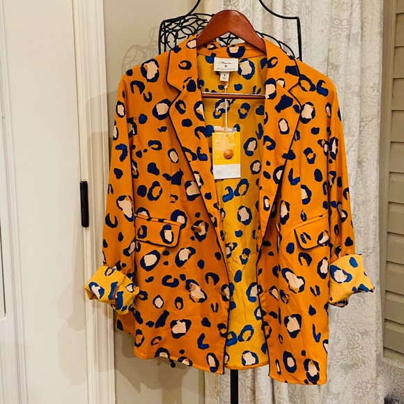 N5-NEW WITH TAGS 3.1 Phillip Lim Orange Oversized Leopard Print Blazer - Picture 5 of 10